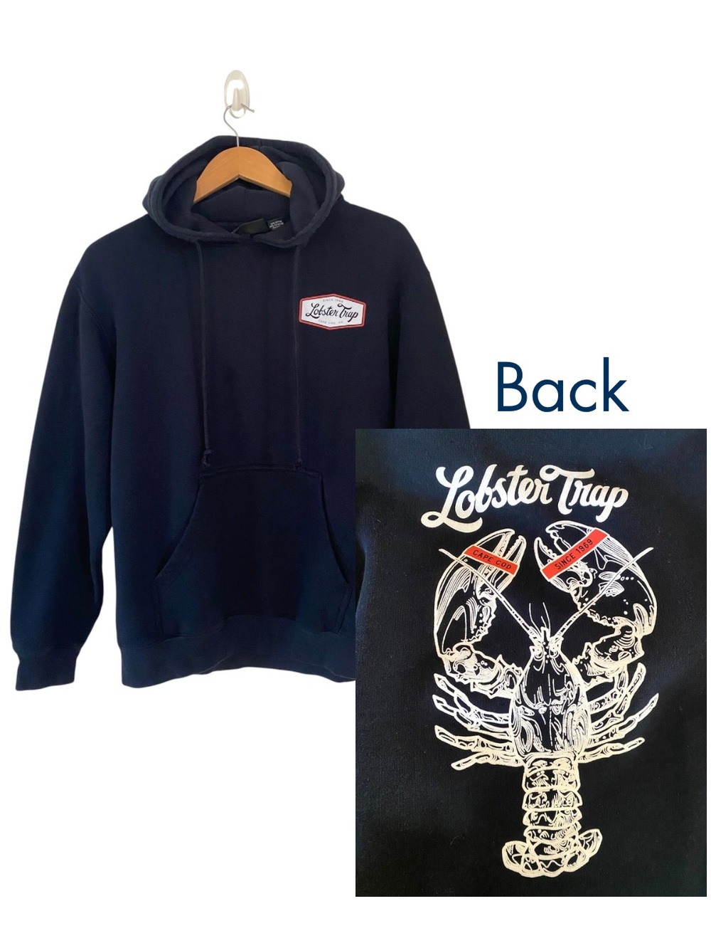 Lobster Trap Cape Cod Pennant Hoodie 1969 Navy Sm Unisex Coastal Cozy